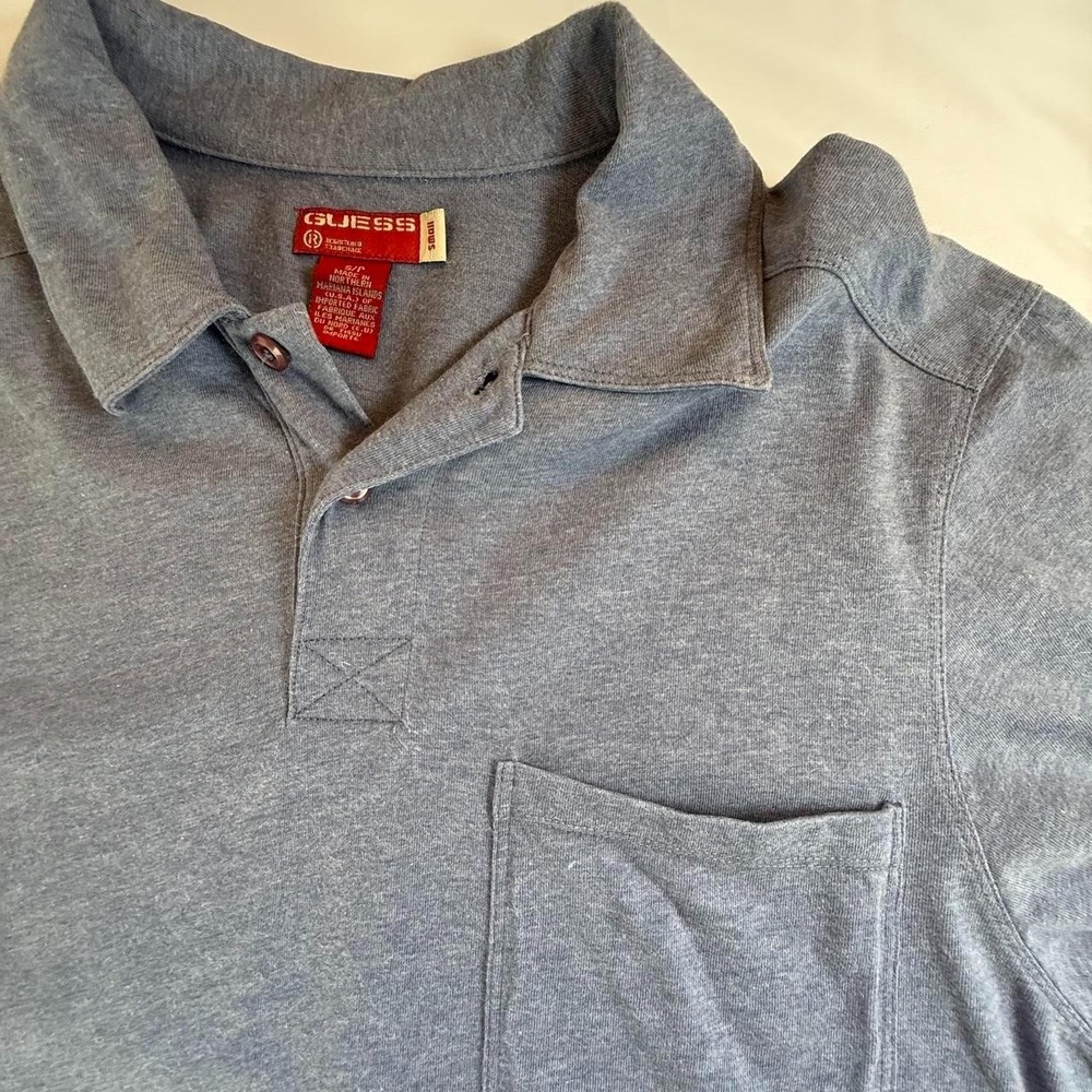 Vintage Y2K Guess Heather Blue Pocket Polo Shirt Mens Small USA Territory